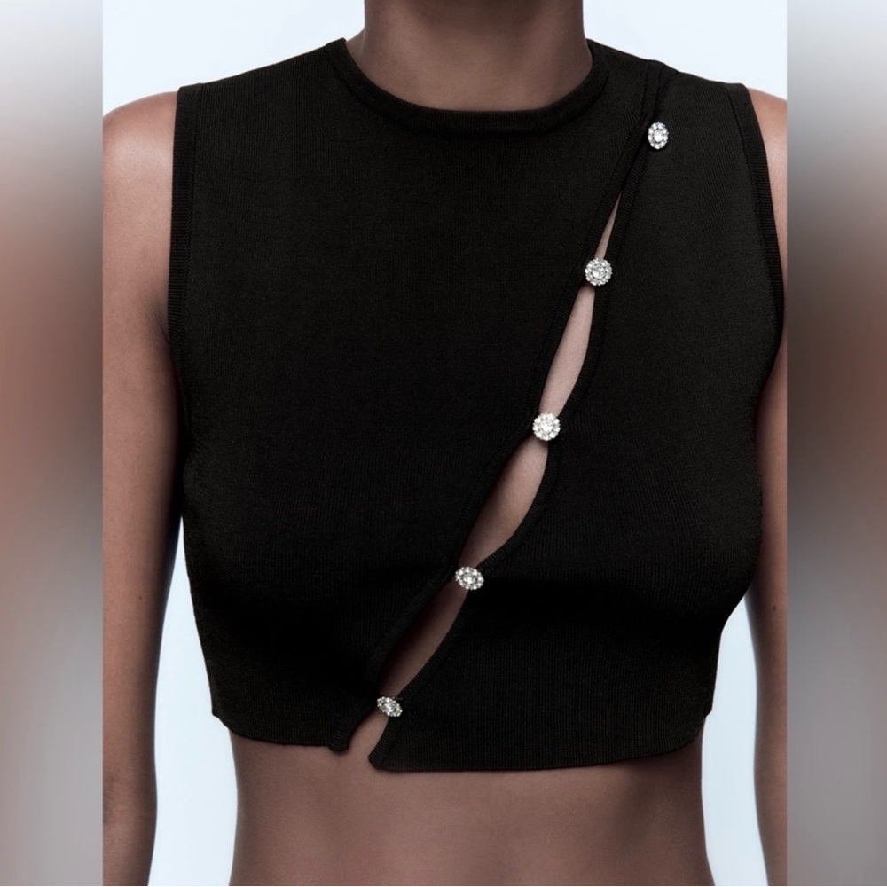 Zara Black Crop Top with Crystal Details